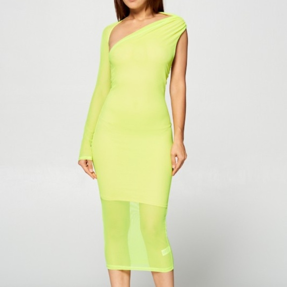 FABFORMULA | Dresses | Oneshoulder Neon Green Mesh Midi Dress | Poshmark
